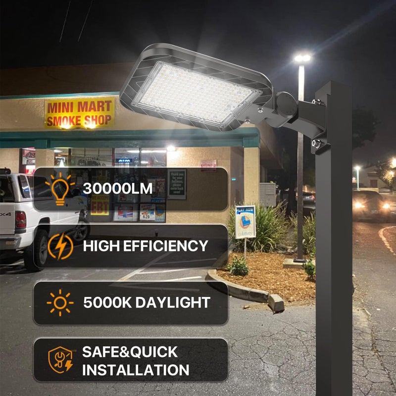 DEMILARE LED Parking Lot Light 200W, 30000LM 5000K Street Light with Dusk Dawn Photocell, Adjustable Arm Mount Shoebox Lights 100-277V, Easy to Install Area Lighting for Yard, Road,ETL Listed - Image 3